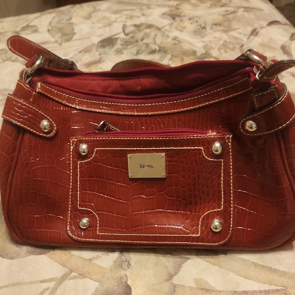 Liz Claiborne Red Shoulder Bag with Croc-Embossed Design